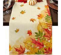 MKAK Autumn Table Runner, Holiday Dining Coffee Table Decor Orange Watercolor Maple Leaf Retro Tablecloth Wedding Decor Home Decoration(B,200x33cm)