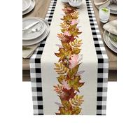 MKAK Autumn Table Runner, Holiday Dining Coffee Table Decor Orange Watercolor Maple Leaf Retro Tablecloth Wedding Decor Home Decoration(E,150x33cm)