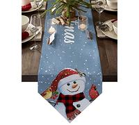 MKAK Christmas Winter Snowflake Snowman Table Runners, New Year Xmas Decor Tablecloths Wedding Party Christmas Decoration Table Cover Home Decoration(46x183cm)