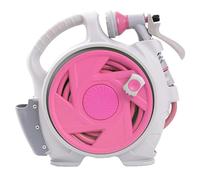 MKAK Garden Hose Reel, Multi Pattern Sprayer Nozzle 14M Length Water Pipe Truck Compact Retractable with Automatic Rewind(Pink)