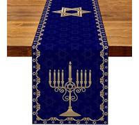 MKAK Hanukkah Table Runner, Kitchen Dining Room Home Decorations Star Of David Chanukah Jewish Festival Holiday Fireplace Home Decoration(G,180x33cm)