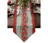 MKAK Home Tablecloth, New Year Xmas Gifts Christmas Paisley Flower Pine Branch Table Runners Wedding Party Table Cover Decorations Home Decoration(46x183cm)
