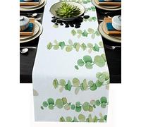 MKAK Retro Abstract Plant Dark Green Rustic Table Runner, Wedding Christmas Party Table Runners Home Dining Room Decor Table Cloth Home Decoration(5,33x229cm)