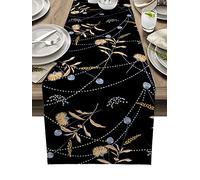 MKAK Retro Abstract Plant Dark Green Rustic Table Runner, Wedding Christmas Party Table Runners Home Dining Room Decor Table Cloth Home Decoration(2,33x229cm)