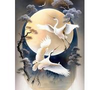 MKANLKX 5D Round Diamond Painting, Creative Abstract Chinese Style Moon Crane Picture, For Kits For Adults Handmade Decor 40X50Cm