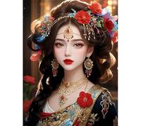 MKANLKX Chinese Ancient Woman 5D Diamond Painting, Diy Round Full Drill Crystal Embroidery Cross Embroidery, Home Decorative A2 40X50Cm