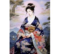 MKANLKX Japanese Kimono Women Diamond Painting Kits For Adults, 5D Round Full Drill Diamond Art Kits, Paint By Numbers Gem Art Painting 40X50Cm