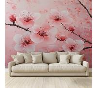 MKBKLI 3D Panoramic Custom Mural Wallpaper,Pink Cherry Blossom Tree Branches 300 x 210 cm (WxH) Wall Poster Decoration with Photo Effect for Living Room Bedroom Children's Corridor