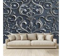 MKBKLI 3D Panoramic Custom Non-Woven Photo 3D Silver-Blue Baroque Pattern Wall Mural 400x280 cm, Warm Art Print for Living Room Bedroom TV Backdrop Hotel Corridor Decor