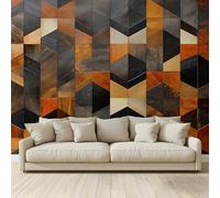 MKBKLI 3D Panoramic Custom Non-Woven Photo Abstract Geometric Striped Wood Wall Mural 250x175 cm, Warm Art Print for Living Room Bedroom TV Backdrop Hotel Corridor Decor