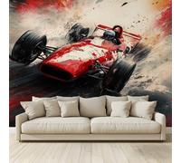 MKBKLI 3D Panoramic Custom Non-Woven Photo Artistic Vintage Racing Car Wall Mural 300x210 cm, Warm Art Print for Living Room Bedroom TV Backdrop Hotel Corridor Decor