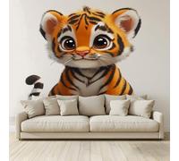 MKBKLI 3D Panoramic Custom Non-Woven Photo Cartoon Cute Tiger Cub Wall Mural 250x175 cm, Warm Art Print for Living Room Bedroom TV Backdrop Hotel Corridor Decor