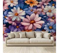 MKBKLI 3D Panoramic Custom Non-Woven Photo Colorful Daisies Wall Mural 200x140 cm, Warm Art Print for Living Room Bedroom TV Backdrop Hotel Corridor Decor