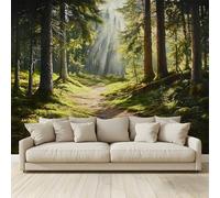 MKBKLI 3D Panoramic Custom Non-Woven Photo Forest Path Landscape Wall Mural 350x256 cm, Warm Art Print for Living Room Bedroom TV Backdrop Hotel Corridor Decor