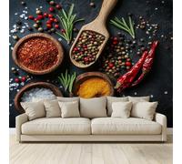 MKBKLI 3D Panoramic Custom Non-Woven Photo Gourmet Spice Pepper and Rosemary Wall Mural 400x280 cm, Warm Art Print for Living Room Bedroom TV Backdrop Hotel Corridor Decor