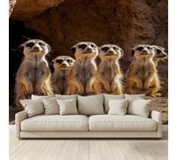 MKBKLI 3D Panoramic Custom Non-Woven Photo Meerkat Group Portrait Wall Mural 350x256 cm, Warm Art Print for Living Room Bedroom TV Backdrop Hotel Corridor Decor