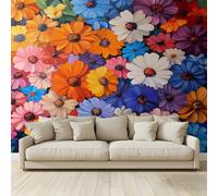 MKBKLI 3D Panoramic Custom Non-Woven Photo Oil Painting Colorful Flowers Wall Mural 200x140 cm, Warm Art Print for Living Room Bedroom TV Backdrop Hotel Corridor Decor