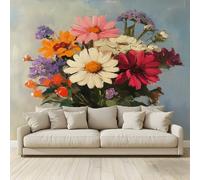MKBKLI 3D Panoramic Custom Non-Woven Photo Oil Painting Flower Bouquet Wall Mural 250x175 cm, Warm Art Print for Living Room Bedroom TV Backdrop Hotel Corridor Decor