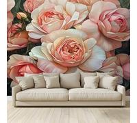 MKBKLI 3D Panoramic Custom Non-Woven Photo Pink Roses Wall Mural 300x210 cm, Warm Art Print for Living Room Bedroom TV Backdrop Hotel Corridor Decor