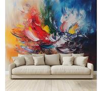 MKBKLI 3D Panoramic Custom Non-Woven Photo Thick Painted Abstract Color Flowers Wall Mural 300x210 cm, Warm Art Print for Living Room Bedroom TV Backdrop Hotel Corridor Decor
