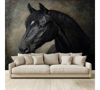 MKBKLI 3D Panoramic Custom Non-Woven Photo Vintage Black Horse Wall Mural 400x280 cm, Warm Art Print for Living Room Bedroom TV Backdrop Hotel Corridor Decor