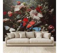 MKBKLI 3D Panoramic Custom Non-Woven Photo Vintage Flowers and Butterflies Wall Mural 400x280 cm, Warm Art Print for Living Room Bedroom TV Backdrop Hotel Corridor Decor