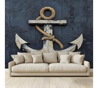 MKBKLI 3D Panoramic Custom Non-Woven Photo Vintage Nautical Anchor and Hemp Rope Wall Mural 300x210 cm, Warm Art Print for Living Room Bedroom TV Backdrop Hotel Corridor Decor