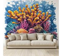 MKBKLI 3D Panoramic Custom Non-Woven Photo Watercolor Coral Ocean Wall Mural 250x175 cm, Warm Art Print for Living Room Bedroom TV Backdrop Hotel Corridor Decor