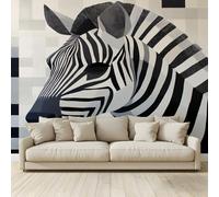 MKBKLI 3D Panoramic Custom Non-Woven Photo Zebra with Black and White Stripes Wall Mural 250x175 cm, Warm Art Print for Living Room Bedroom TV Backdrop Hotel Corridor Decor