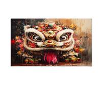 MKBKLI Abstract Canvas Wall Art 70x140cm, Chinese Style Lion Modern Wall Painting for Living Room Bedroom Office Kitchen, Contemporary Home Decor Picture for Teens Girls Women