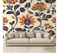 MKBKLI Custom 3D Photo Wallpaper Indian-Style Flowers Mural Photo Large Poster Living Room Bedroom Tv Background Wall Home Decoration 350(W) X256cm(H)-7 Stripes
