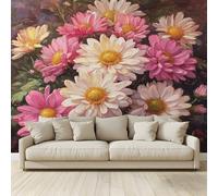 MKBKLI Custom 3D Photo Wallpaper Pink White Chrysanthemums Mural Photo Large Poster Living Room Bedroom Tv Background Wall Home Decoration 300(W) X210cm(H)-6 Stripes