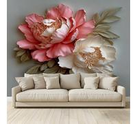 MKBKLI Custom 3D Photo Wallpaper Three-Dimensional Peonies Mural Photo Large Poster Living Room Bedroom Tv Background Wall Home Decoration 300(W) X210cm(H)-6 Stripes