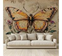 MKBKLI Custom 3D Photo Wallpaper Vintage 3D Butterflies Mural Photo Large Poster Living Room Bedroom Tv Background Wall Home Decoration 300(W) X210cm(H)-6 Stripes