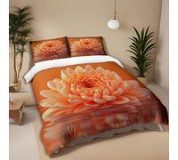 MKBKLI Duvet Cover Set 3D Double 200x200 cm orange peony flower Bedding Quilt Cover Set 3 Pieces Soft Microfiber Bedding Quilt Cover with Zipper Closure for Teens and Adults