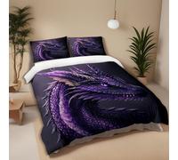 MKBKLI Duvet Cover Set 3D Double 200x200 cm Purple flying dragon Bedding Quilt Cover Set 3 Pieces Soft Microfiber Bedding Quilt Cover with Zipper Closure for Teens and Adults