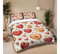 MKBKLI Duvet Cover Set 3D King Size 230x220 cm Red love heart Bedding Quilt Cover Set 3 Pieces Soft Microfiber Bedding Quilt Cover with Zipper Closure for Teens and Adults