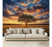 MKBKLI Mural Wallpaper A Lonely Tree on a Golden Lawn Photo Backdrop Non-Woven Poster Picture Art Print for Living Room Bedroom TV Theme Hotel Warm Décor Papel 400 (W) x 280 (H) cm