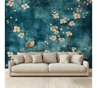 MKBKLI Mural Wallpaper Almond Blossom or Primrose BlossomBirds Photo Backdrop Non-Woven Poster Picture Art Print for Living Room Bedroom TV Theme Hotel Warm Décor Papel 350 (W) x 256 (H) cm