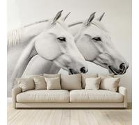 MKBKLI Mural Wallpaper Animal Two White Horses Photo Backdrop Non-Woven Poster Picture Art Print for Living Room Bedroom TV Theme Hotel Warm Décor Papel 200(W) x 140(H) cm