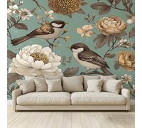 MKBKLI Mural Wallpaper Birds Peonies RosesChrysanthemums Photo Backdrop Non-Woven Poster Picture Art Print for Living Room Bedroom TV Theme Hotel Warm Décor Papel 250 (W) x 175 (H) cm