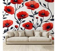 MKBKLI Mural Wallpaper Blooming red Poppies Photo Backdrop Non-Woven Poster Picture Art Print for Living Room Bedroom TV Theme Hotel Warm Décor Papel 250 (W) x 175 (H) cm