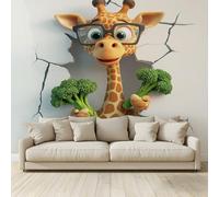 MKBKLI Mural Wallpaper Cartoon Giraffe Wearing Glasses Photo Backdrop Non-Woven Poster Picture Art Print for Living Room Bedroom TV Theme Hotel Warm Décor Papel 200(W) x 140(H) cm