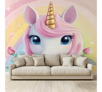 MKBKLI Mural Wallpaper Cartoon Style Animals Unicorns Photo Backdrop Non-Woven Poster Picture Art Print for Living Room Bedroom TV Theme Hotel Warm Décor Papel 350 (W) x 256 (H) cm