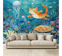MKBKLI Mural Wallpaper Explore The Ocean Animal Cats Photo Backdrop Non-Woven Poster Picture Art Print for Living Room Bedroom TV Theme Hotel Warm Décor Papel 300 (W) x 210 (H) cm