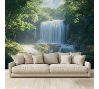 MKBKLI Mural Wallpaper Green Waterfall Scenic Lake Photo Backdrop Non-Woven Poster Picture Art Print for Living Room Bedroom TV Theme Hotel Warm Décor Papel 300 (W) x 210 (H) cm