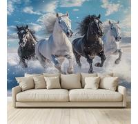 MKBKLI Mural Wallpaper Horse runningsnow Photo Backdrop Non-Woven Poster Picture Art Print for Living Room Bedroom TV Theme Hotel Warm Décor Papel 400 (W) x 280 (H) cm