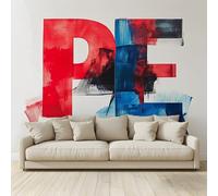 MKBKLI Mural Wallpaper Letters Blues Reds Photo Backdrop Non-Woven Poster Picture Art Print for Living Room Bedroom TV Theme Hotel Warm Décor Papel 250 (W) x 175 (H) cm