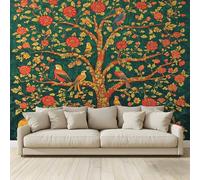 MKBKLI Mural Wallpaper Mughal Style Tree of Life Photo Backdrop Non-Woven Poster Picture Art Print for Living Room Bedroom TV Theme Hotel Warm Décor Papel 400 (W) x 280 (H) cm
