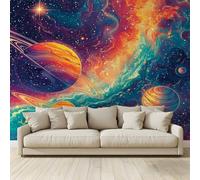 MKBKLI Mural Wallpaper Planets of The Solar System Photo Backdrop Non-Woven Poster Picture Art Print for Living Room Bedroom TV Theme Hotel Warm Décor Papel 400 (W) x 280 (H) cm